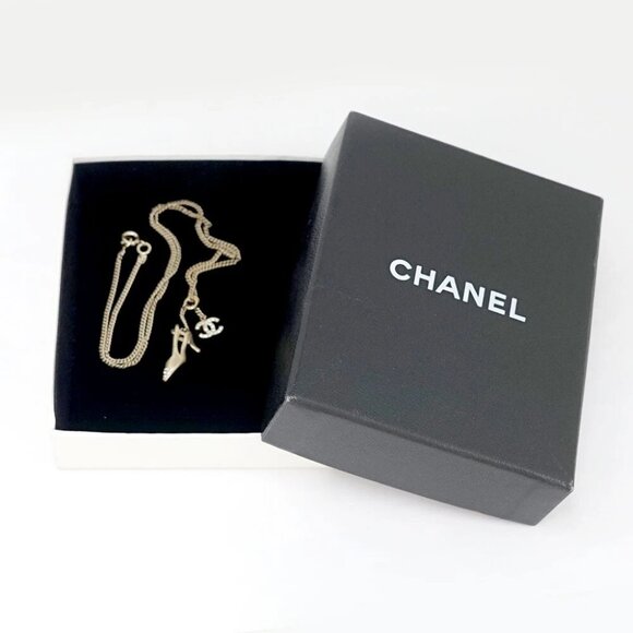 CHANEL CC Logo Pumps heel Shoe Rhinestone Necklace 16" Gold Tone 05A Auth w/Box - Picture 7 of 7